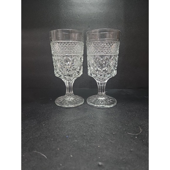 Anchor Hocking Wexford Water Goblets, Set of 2, 6.5" Clear Diamond Cut Drinkware - Picture 1 of 9